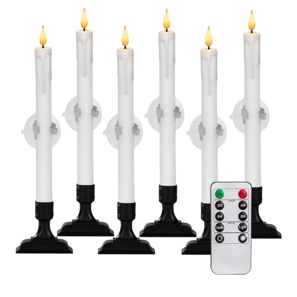 Set of 6 Flameless White Candles with Remote